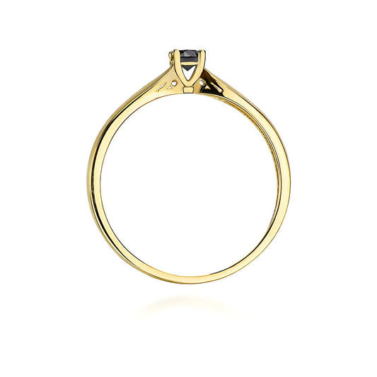 Złoty pierścionek czarnym diamentem 0,12 ct